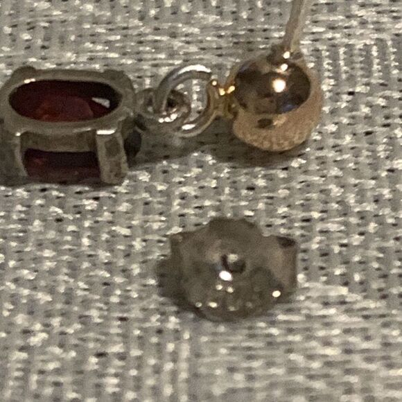Gold 925 Garnet Dainty Drop Pierced Earrings - Picture 7 of 11